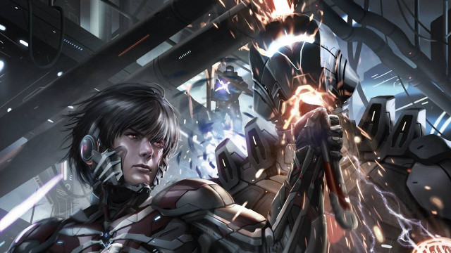 Futuristic man gun robot lightning free wallpaper - medium preview image