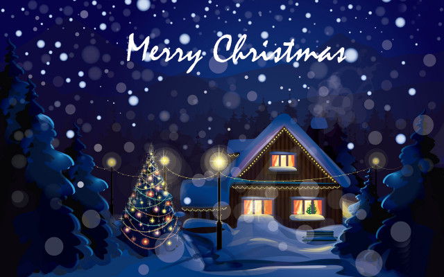 Christmas card house tree snow free wallpaper - medium preview image