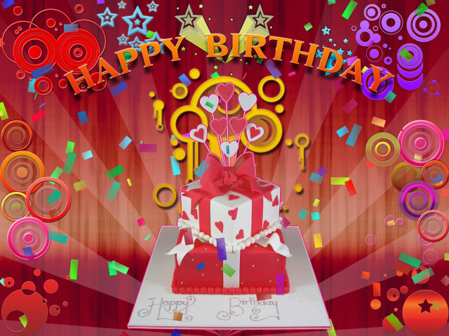 Birthday cake red bow confetti free wallpaper - medium preview image
