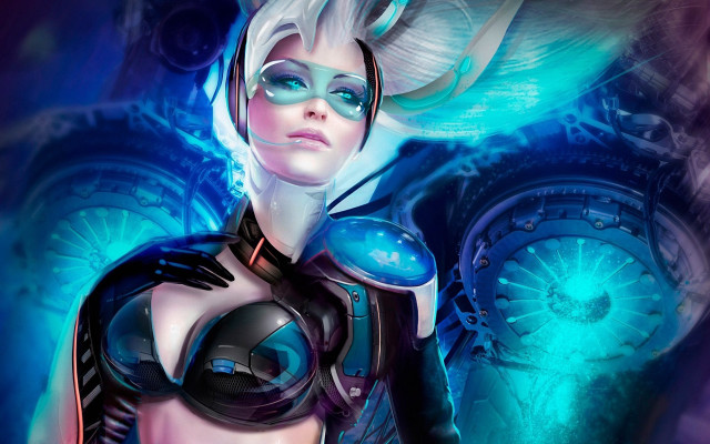 Woman futuristic suit clock background free wallpaper - medium preview image