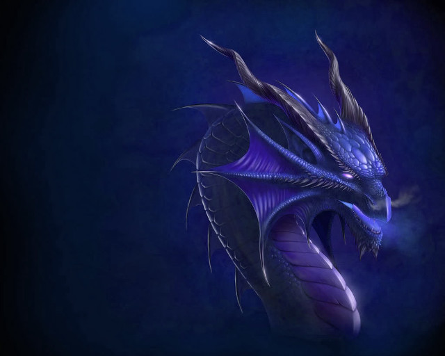 Blue dragon large horns sharp free wallpaper - medium preview image