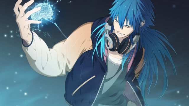 Man blue hair headphones crystal free wallpaper - medium preview image