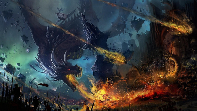 Dragon attacking demon forest flames free wallpaper - medium preview image