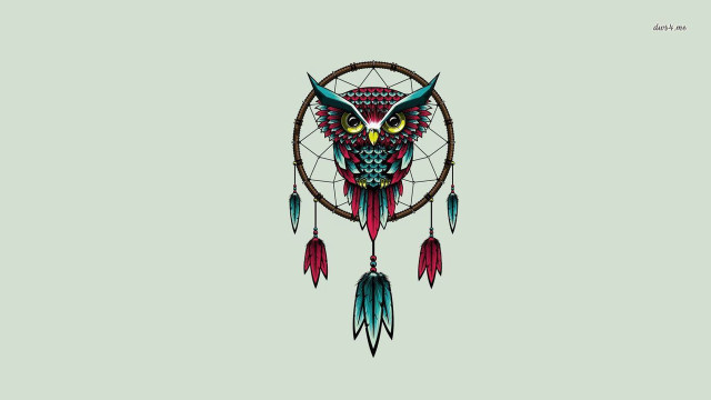 Owl dreamcatcher feathers pop surrealism free wallpaper - medium preview image