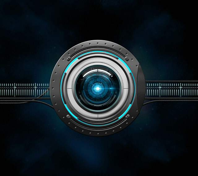 Futuristic camera lens blue light free wallpaper - medium preview image