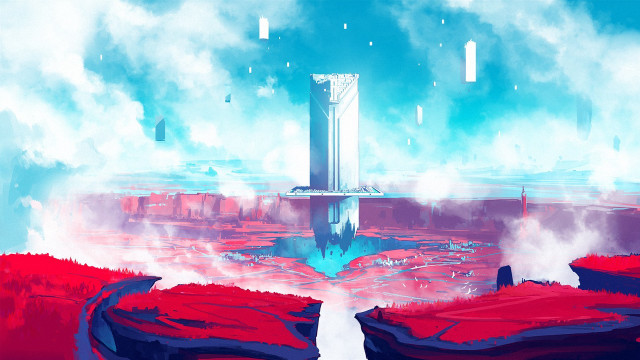 Futuristic landscape large tower blue free wallpaper - medium preview image