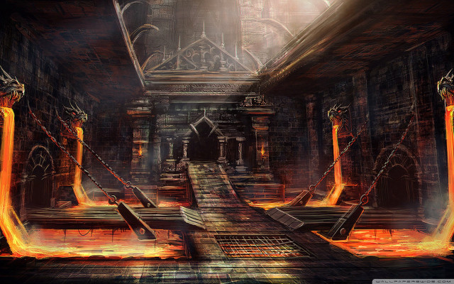 Dark scary hallway fire staircase free wallpaper - medium preview image
