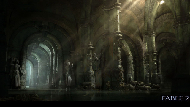 Dark creepy room columns light free wallpaper - medium preview image
