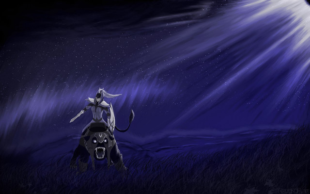 Person riding horse night sky free wallpaper - medium preview image