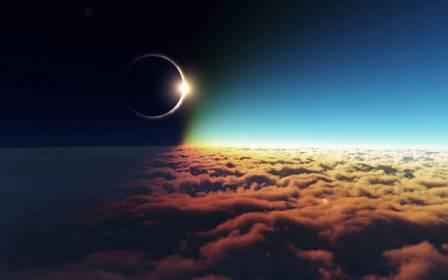 Solar eclipse above clouds bright #2 free wallpaper - medium preview image