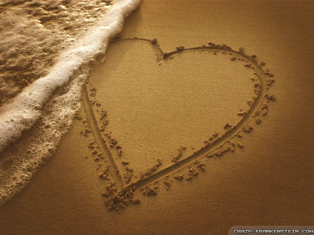 Heart sand beach waves shore free wallpaper - medium preview image