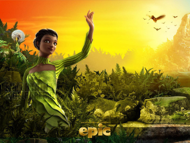 Woman green dress grass dandelion free wallpaper - medium preview image