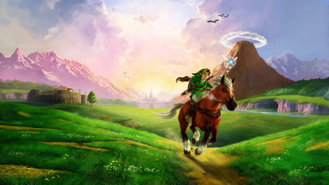 Man horse field mountains bird free wallpaper - medium preview image