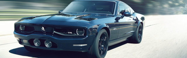 Blue mustang driving road forest free wallpaper - medium preview image