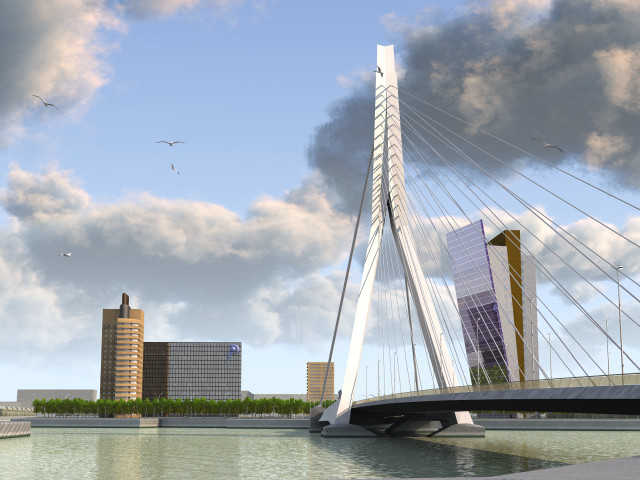 Bridge boat building cloudy sky free wallpaper - medium preview image