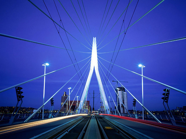 City view bridge night traffic free wallpaper - medium preview image