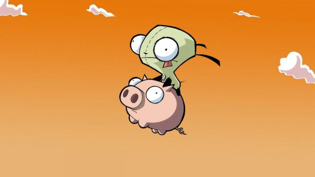 Cartoon pig riding another pig free wallpaper - medium preview image