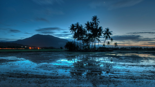 Blue sky clouds trees mountain free wallpaper - medium preview image