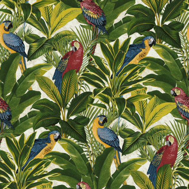Colorful tropical parrots palm leaves free wallpaper - medium preview image