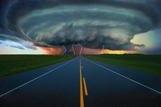 Stormy road lightning field grass free wallpaper - medium preview image