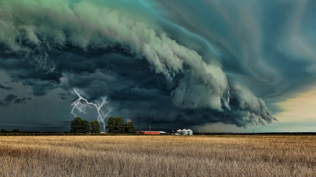 Storm field barn trees foreground free wallpaper - medium preview image