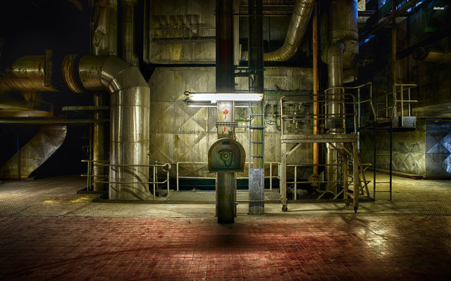 Industrial building pipes clock nighttime #2 free wallpaper - medium preview image