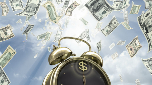 Clock money falling blue sky free wallpaper - medium preview image