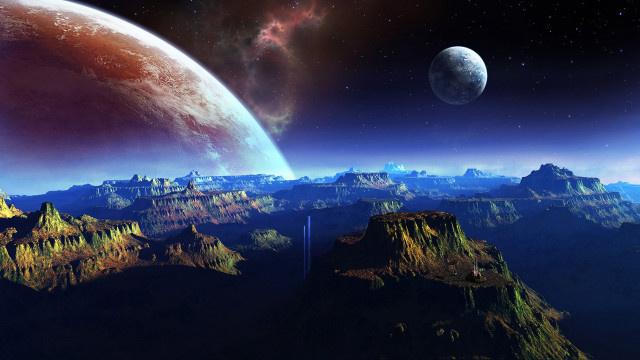 Planet star system mountains waterfall free wallpaper - medium preview image