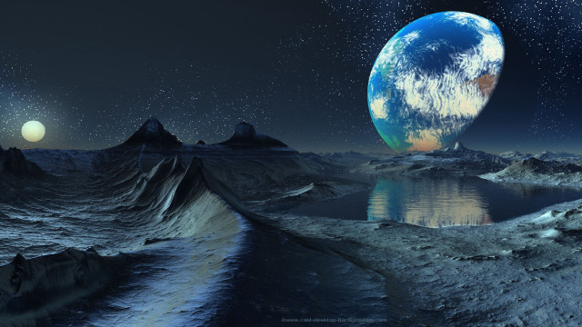 Planet lake mountains stars sky free wallpaper - medium preview image