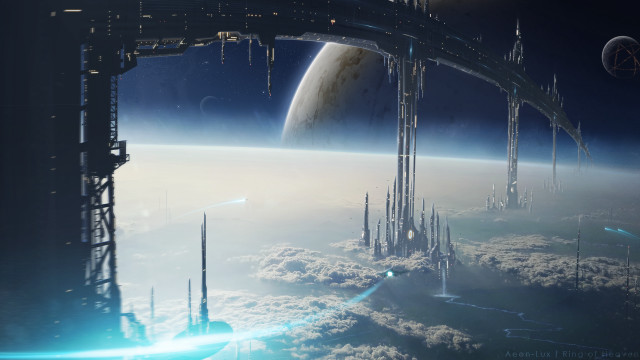 Futuristic space station sky earth free wallpaper - medium preview image