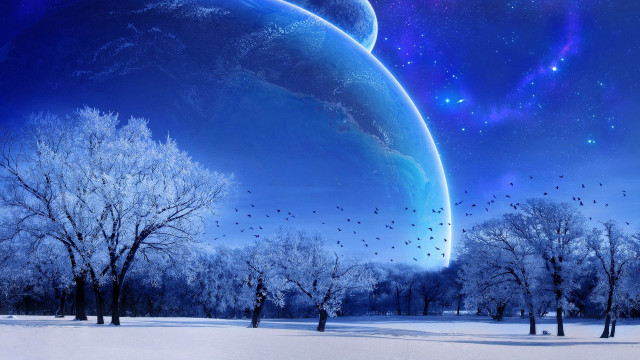 Blue planet stars birds snow #8 free wallpaper - medium preview image