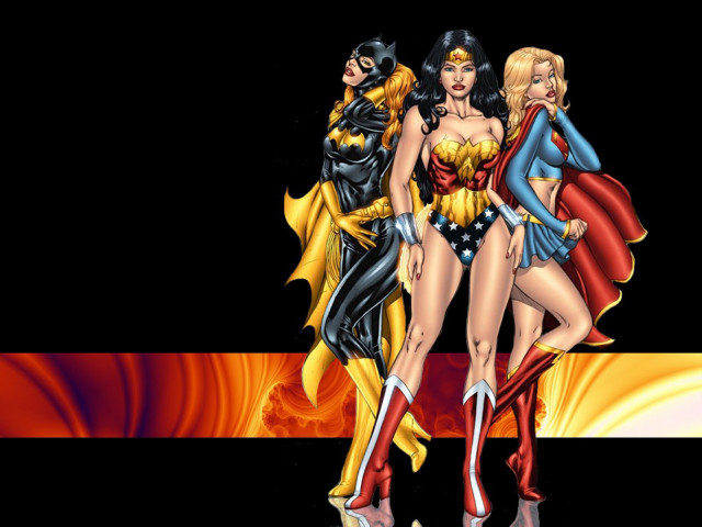 Three women costumes black background free wallpaper - medium preview image