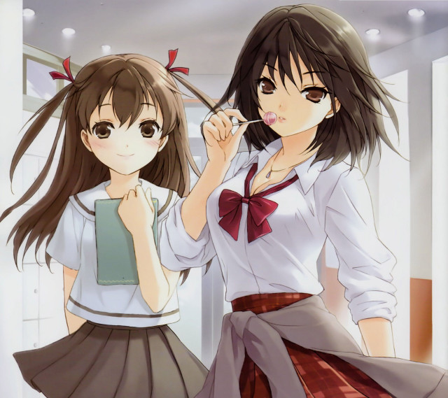 Girls school uniforms brushing teeth free wallpaper - medium preview image