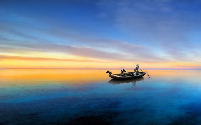 Boat water mystical sunset dawn free wallpaper - medium preview image