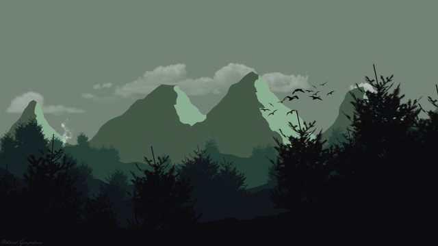 Mountain range birds flying trees free wallpaper - medium preview image
