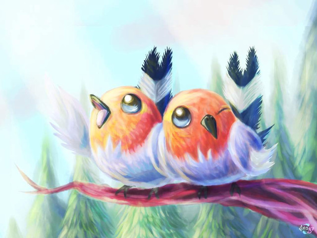 Two birds sitting branch trees free wallpaper - medium preview image