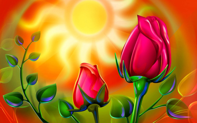 Roses sun red green leaves free wallpaper - medium preview image