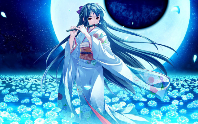 Woman fullmoon flute anime fantasy free wallpaper - medium preview image