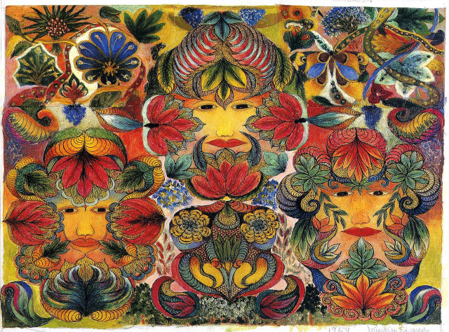 Group people flowers leaves painting free wallpaper - medium preview image