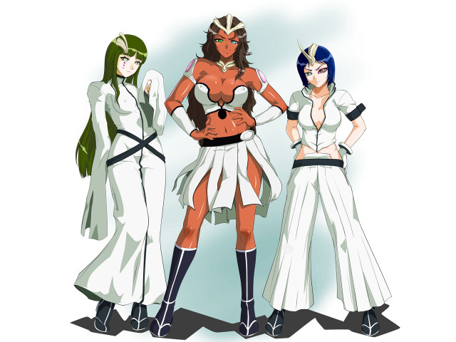 Three anime girls white outfits free wallpaper - medium preview image