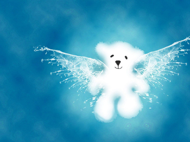 White teddy bear wings blue free wallpaper - medium preview image