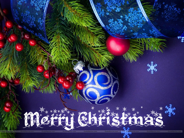Christmas ornaments snowflakes blue red free wallpaper - medium preview image