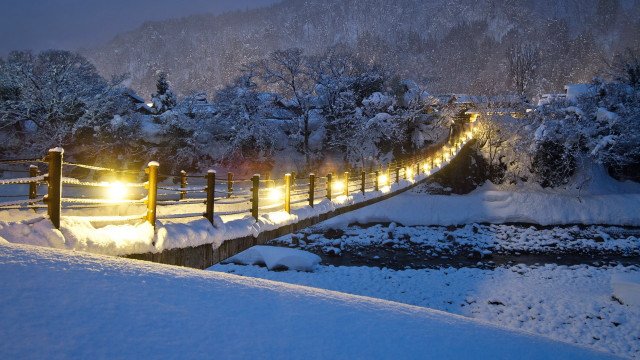 Snowy path lights mountain night free wallpaper - medium preview image