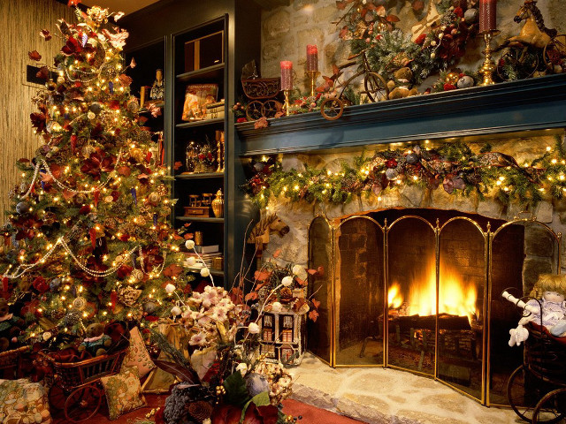 Christmas tree living room fireplace #4 free wallpaper - medium preview image