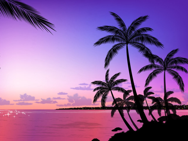 Sunset palm trees boat purple free wallpaper - medium preview image