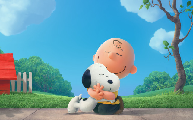 Cartoon character hugging dog park free wallpaper - medium preview image