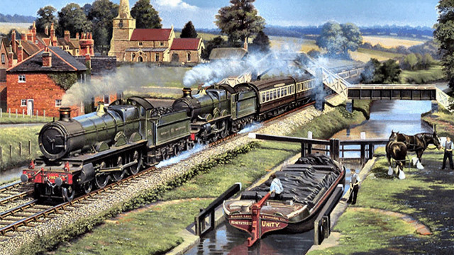 Train river bridge horses carriages free wallpaper - medium preview image