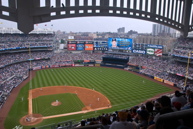 Baseball stadium crowd cloudy skyline free wallpaper - medium preview image