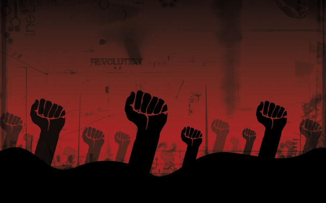 Fist raising group red background free wallpaper - medium preview image