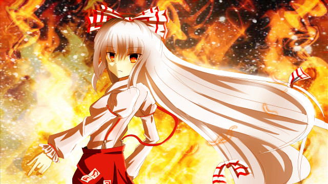 Girl white hair bow fire free wallpaper - medium preview image